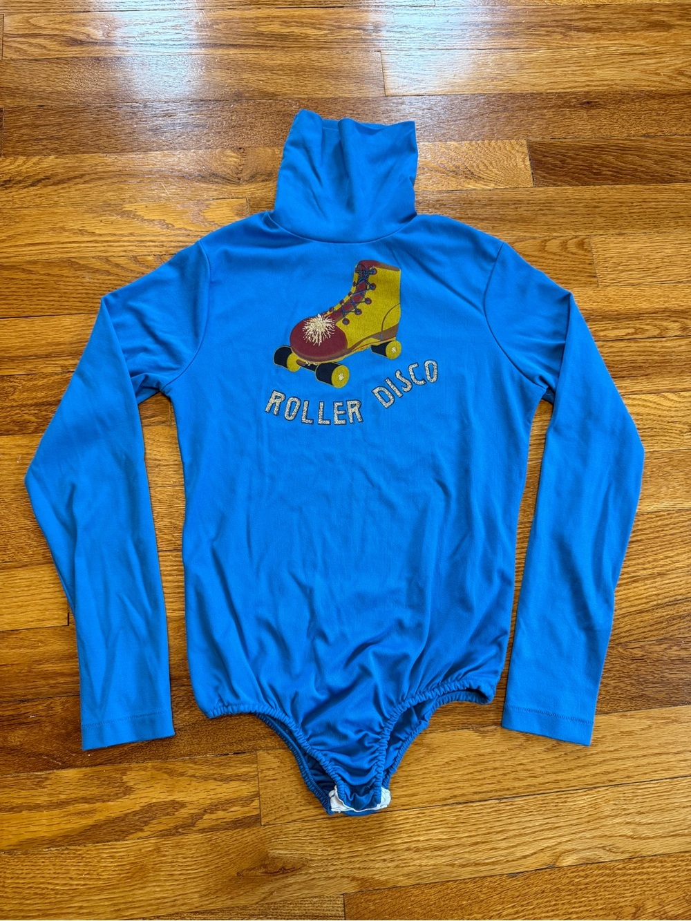 Roller Disco 70s Vintage Bodysuit Womens XXS/XS Long Sleeve Turtle Neck 14x18